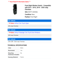thumbnail image 2 of Front Right Window Switch - Compatible with 2014 - 2016, 2018 - 2020 Jeep Cherokee 2015 2019, 2 of 2