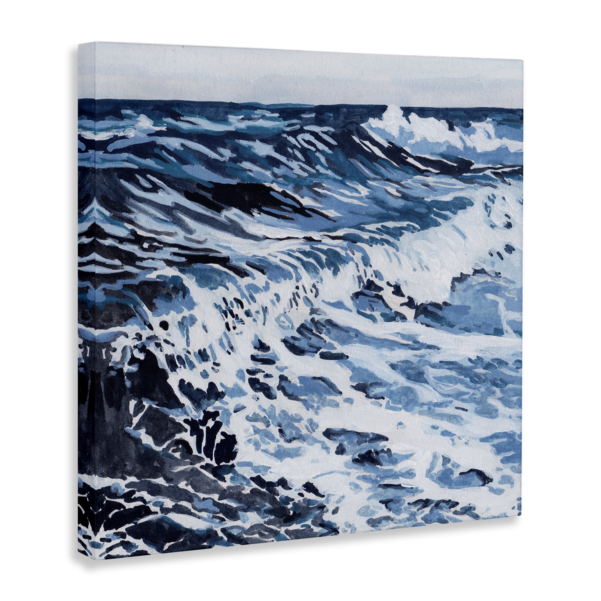 Stupell Industries Blue Rolling Waves Landscape Painting Gallery Wrapped Canvas Art Print Wall Art, 17 x 17