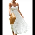 thumbnail image 3 of Vestido Bohemio de Encaje de Crochet para Mujer, Color Liso, con Tirantes Finos para Vacaciones de Verano. L, 3 of 10