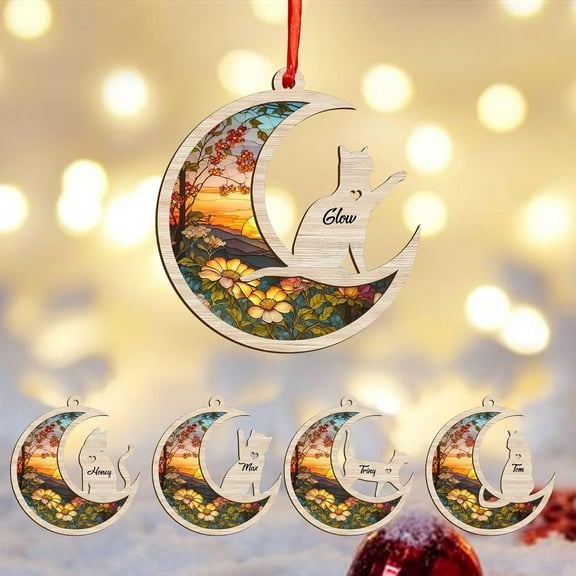 Personalized Wooden Dog Cat Paw Ornament Christmas, Custom Dogs Cat Suncatcher Pet Name Ornaments, Customized Memorial Dog Ornament for Christmas Tree (Suncatcher 3) - 2983