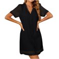 thumbnail image 2 of Robe d'Été pour Femmes 2024 Mode Grande Taille Col en V Manches Courtes Robe en Dentelle Unie 50 % de Réduction!, 2 of 5