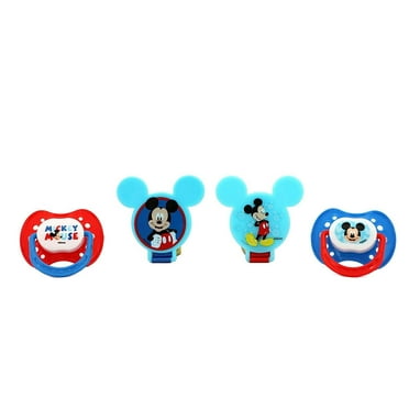 Disney Mickey Mouse 4 PC SET-2 Orthodontic Pacifiers and 2 Holder Set FD51172