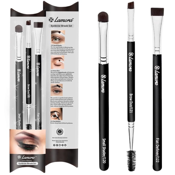 Brocha para cejas - Duo Eye Brow Spoolie - Delineador de ojos con sombra de ojos en ángulo - Definidor plano de precisión - Sombreador pequeño - Juego de brochas de maquillaje de 3 piezas - Cerdas sin