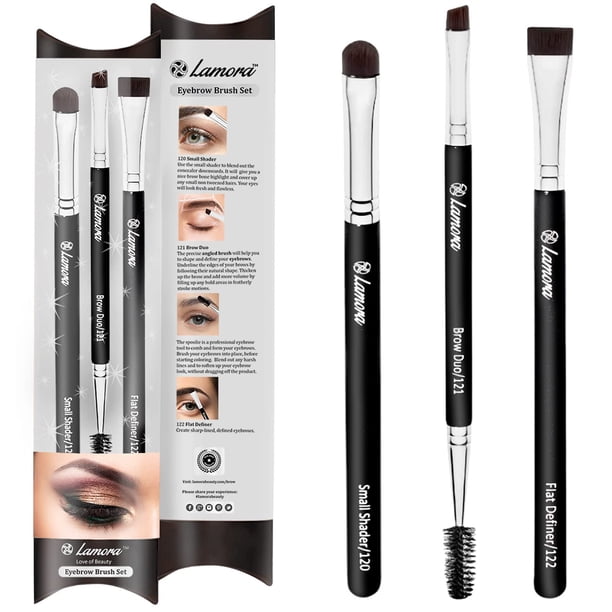 Brocha para cejas - Duo Eye Brow Spoolie - Delineador de ojos con sombra de ojos en ángulo - Definidor plano de precisión - Sombreador pequeño - Juego de brochas de maquillaje de 3 piezas - Cerdas sin