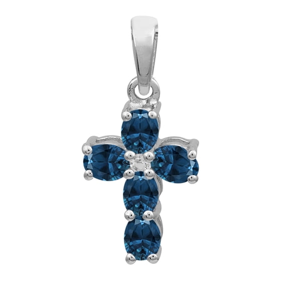 5X3mm Oval London Blue Topaz 925 Sterling Silver Women Religious Christian Cross Pendant Jewelry