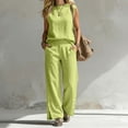 thumbnail image 2 of Womens Summer 2 Piece Outfits Cotton Fashionable Solid Color Sleeveless Top and Button Down Pants Lounge Set, 2 of 7