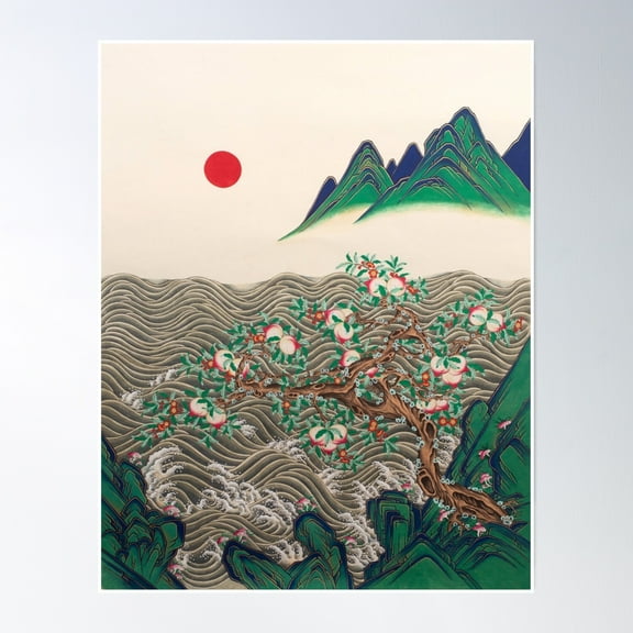 Sun And Moon And Five Peaks Poster Wall Art, Modern Wall Decor, 8x12 UNFRAMED