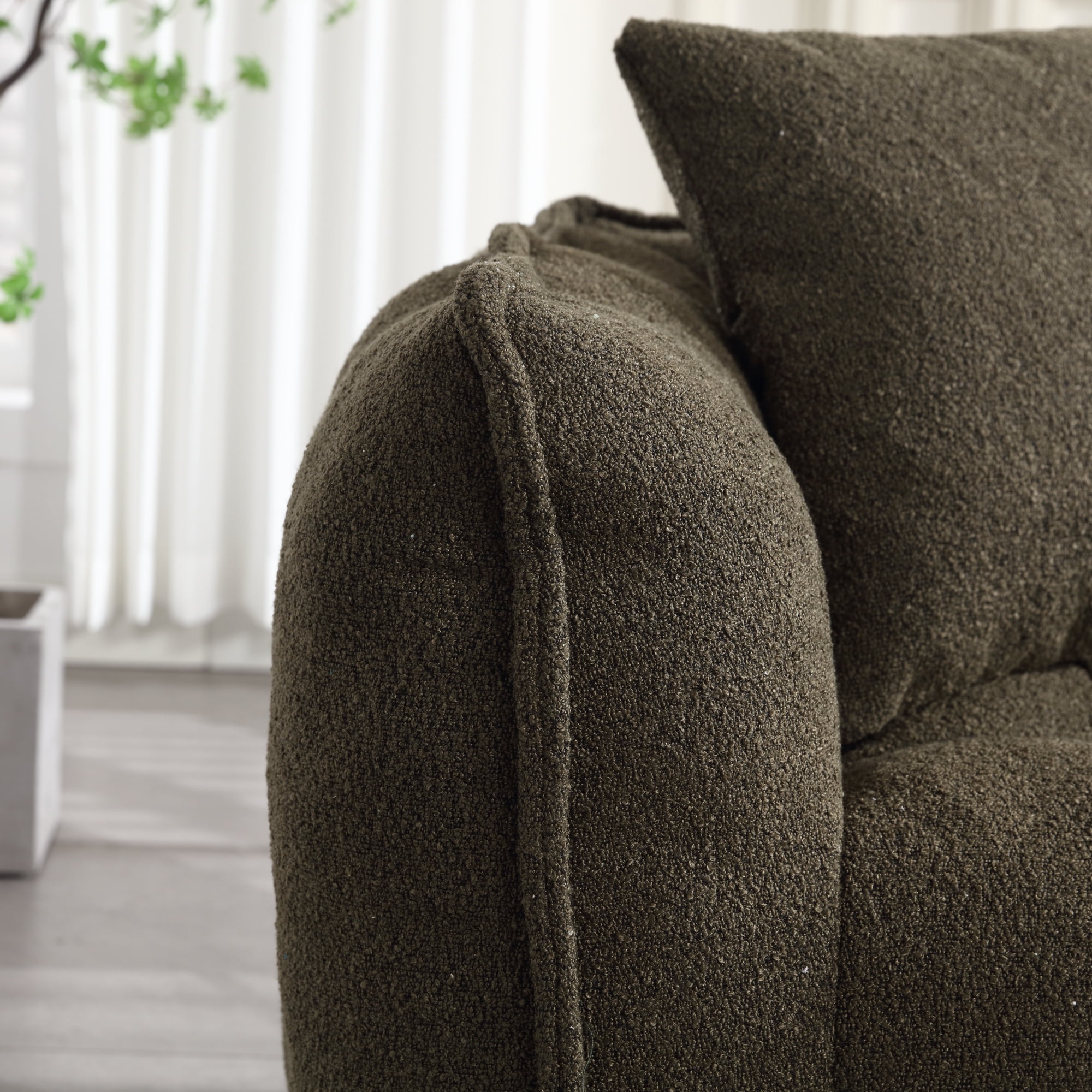 PORKISS Oversized Bean Bag Chair with 2 Pillows, Giant Large Loveseat Bean Bag Chair Couch for Adults Teens, Chenille Fabric Sofa, Olive Green