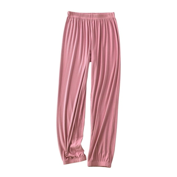 Kaemgyyd Pajamas Pants for Women Solid Color Elastic Waist Ribbed Pj Bottoms Soft Loose Cinch Bottom Lounge Sleepwear