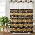 thumbnail image 3 of Black Golden Striped No Hook Shower Curtain Waterproof, Bathroom Curtains with Snap in Liners and See Through Top Window, Luxury Farmhouse Stripes Hotel Style Bathtub Curtains Shower 48"Wx72"L, 3 of 8