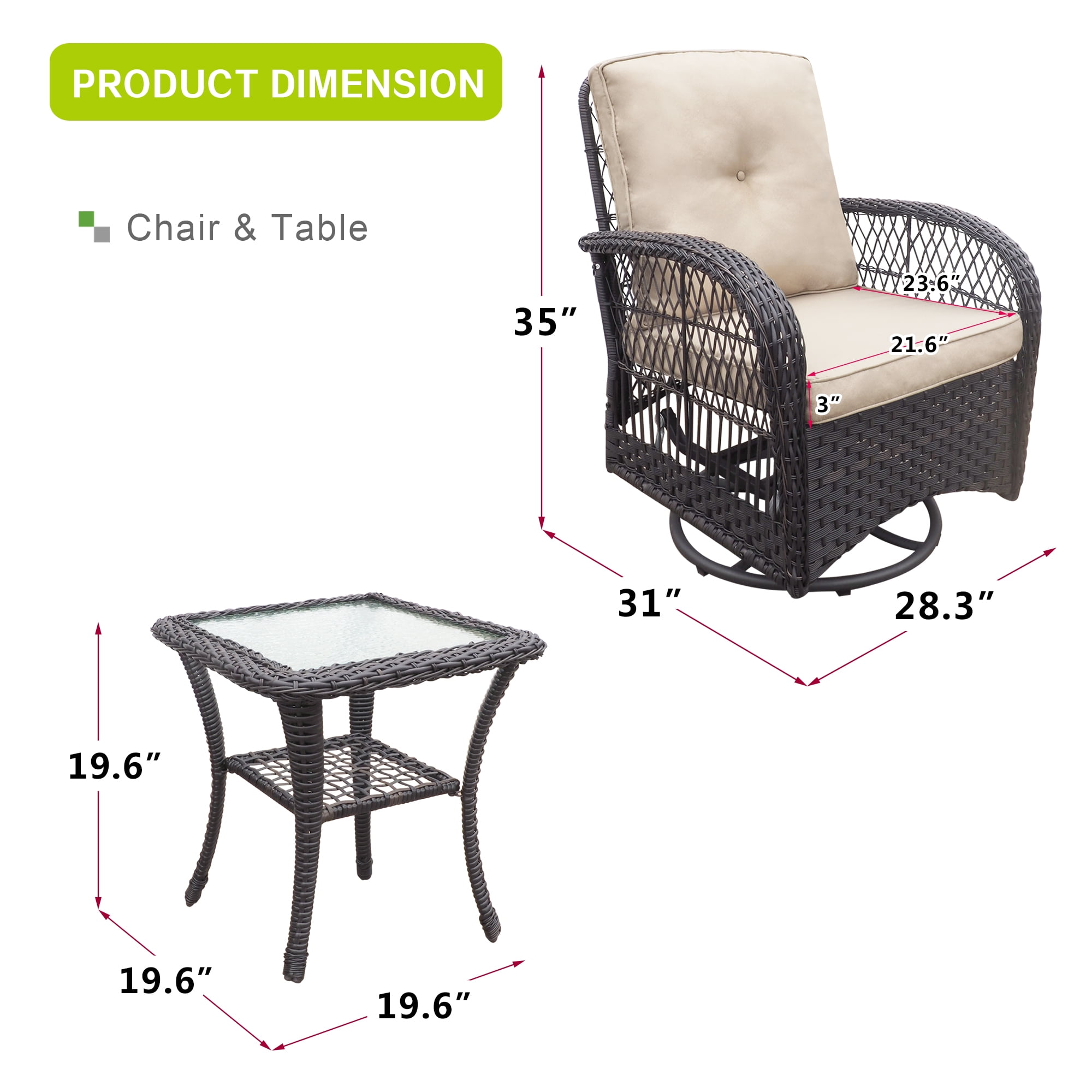 Aimee Lii 3 Pieces Conversation Set, Outdoor Wicker Rocker Swivel Patio Bistro Set, Pool Deck Furniture Set with Rocking Chair and Glass Top Side Table, Khaki Aimee Lii 3 Pieces Conversation Set, Outdoor Wicker Rocker Swivel Patio Bistro Set, Pool Deck Furniture Set with Rocking Chair and Glass Top Side Table, Khaki