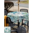 thumbnail image 5 of Outdoor Tablecloth with Umbrella Hole for Patio/Picnic/Party/Camping, Teal Starfish Coastal Waterproof Table Cloth Square Cover Washable, Summer Beach Coral Nautical Ocean (60"x 60"), 5 of 8