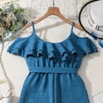 thumbnail image 7 of Sopiago Girls Casual Ruffle Trim Jumpsuits Long Sleeve Off the Shoulder Wide Leg Loose Rompers for Girls with Pockets Blue,9-10 Years, 7 of 7