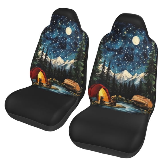 KAKALAD Camper Bears Under The Night Sky Car Accessories Seat Covers Set Vehicle Seat Covers Universal Front Seats Protector 2 Pcs