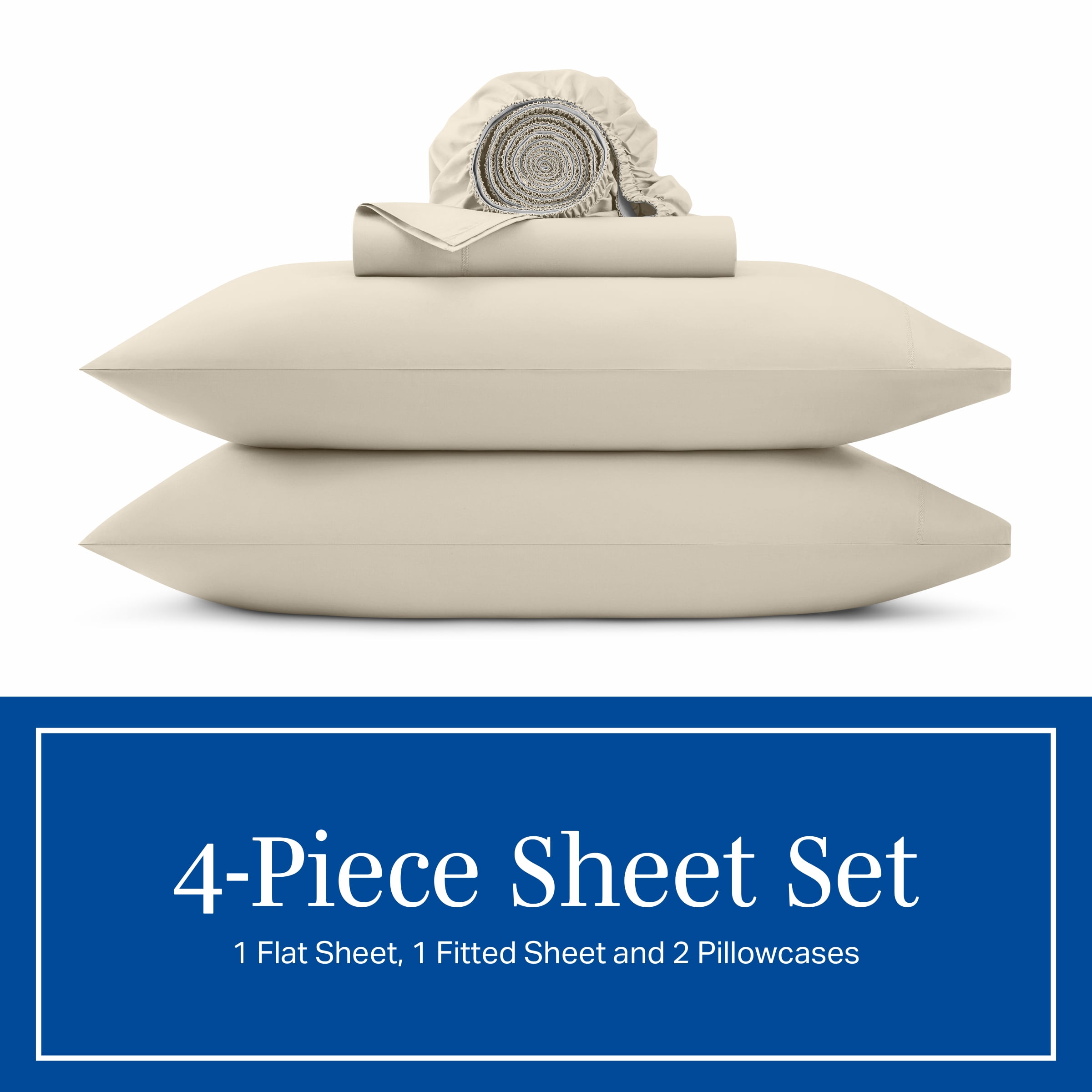 Wamsutta 1846 4-Piece 400 Thread Count Oatmeal Egyptian Giza Cotton Percale Bed Sheets, Queen-Deep Pocket