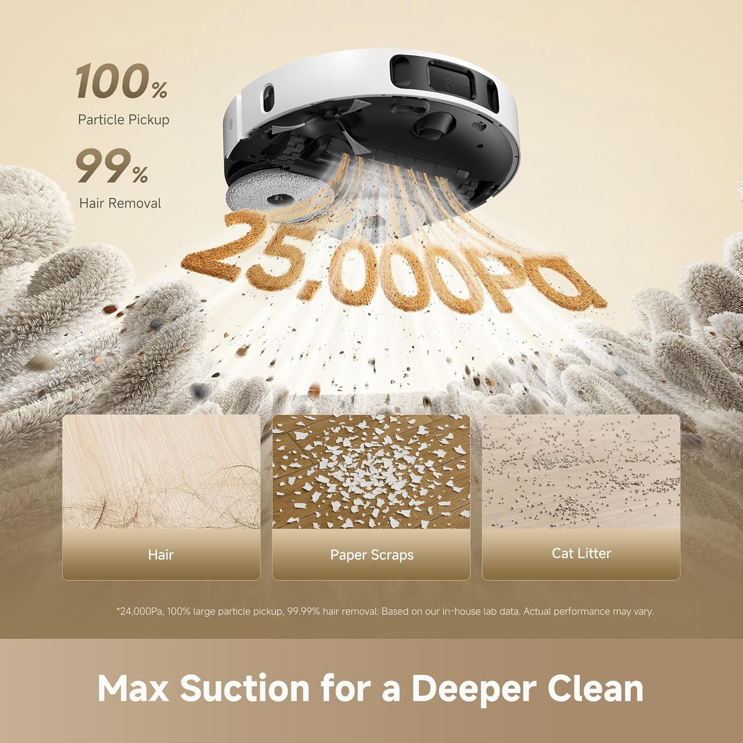 DREAME Robot Vacuum and Mop, 25000Pa Suction, Pet Hair Anti-Tangle, 100 Days Auto-Empty, Self Mop Cleaning & Drying, Mop Extend for Edge Cleaning, Smart Obstacle Avoidance, Voice & App Control,White