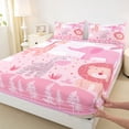 thumbnail image 4 of Erosebridal Pink Cartoon Animal Full Size Sheets, Lion Giraffa Bed Sheets, 4-Piece, 4 of 5