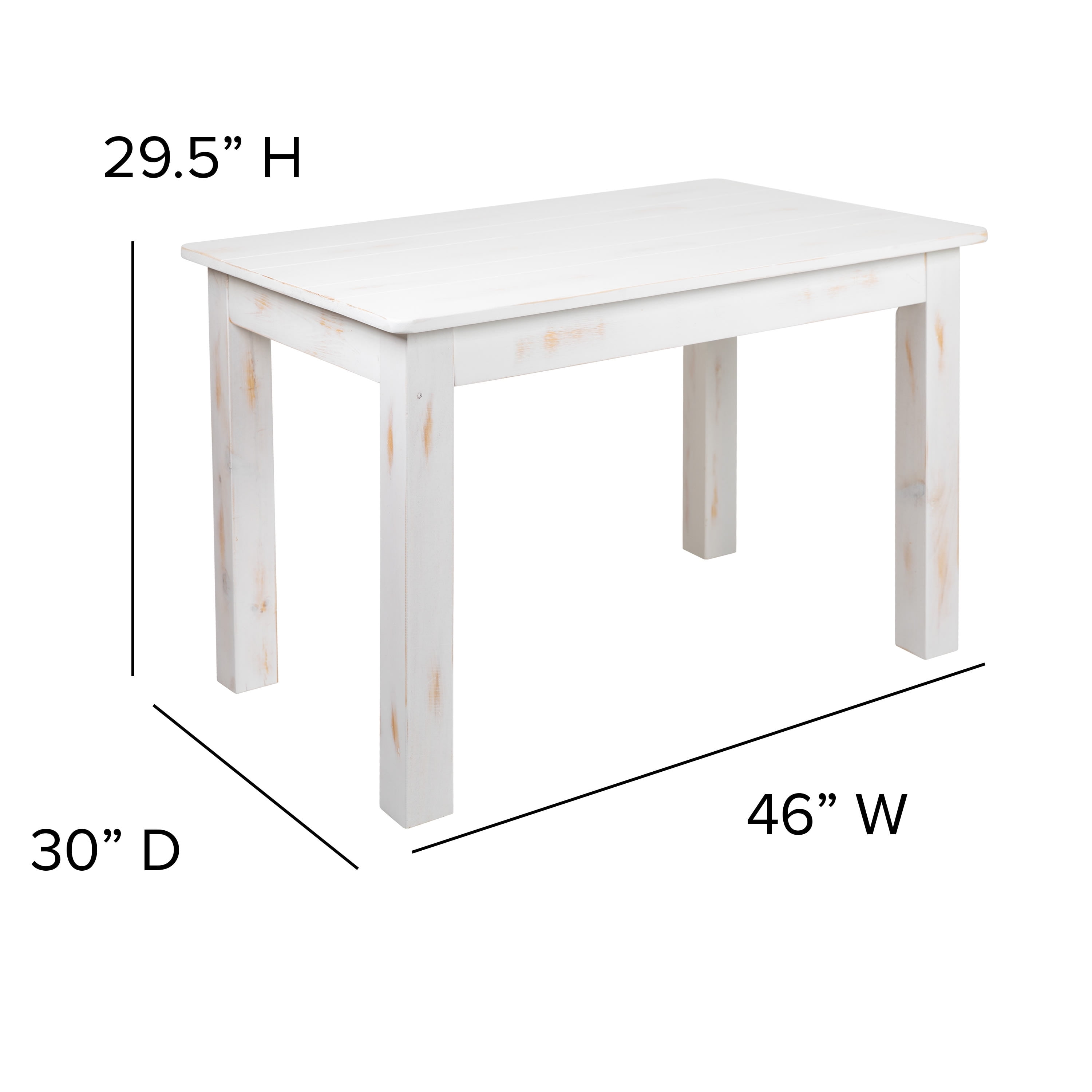 Emma + Oliver 46" x 30" Rectangular Antique Rustic White Solid Pine Farm Dining Table