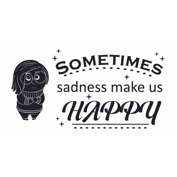 Inside Out Sadness Wall Decal | 11" x 20" DIY Stick And Peel Pixar Animation Home Vinyl Adhesive Decoration Removable Kids Bedroom Walt Disney Movie Sticker Quotes - Sometimes Sadness Make Us Happy