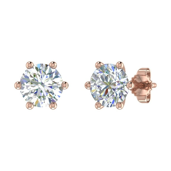 1 Carat 6-Prong Set Diamond Stud Earrings in 14K Rose Gold
