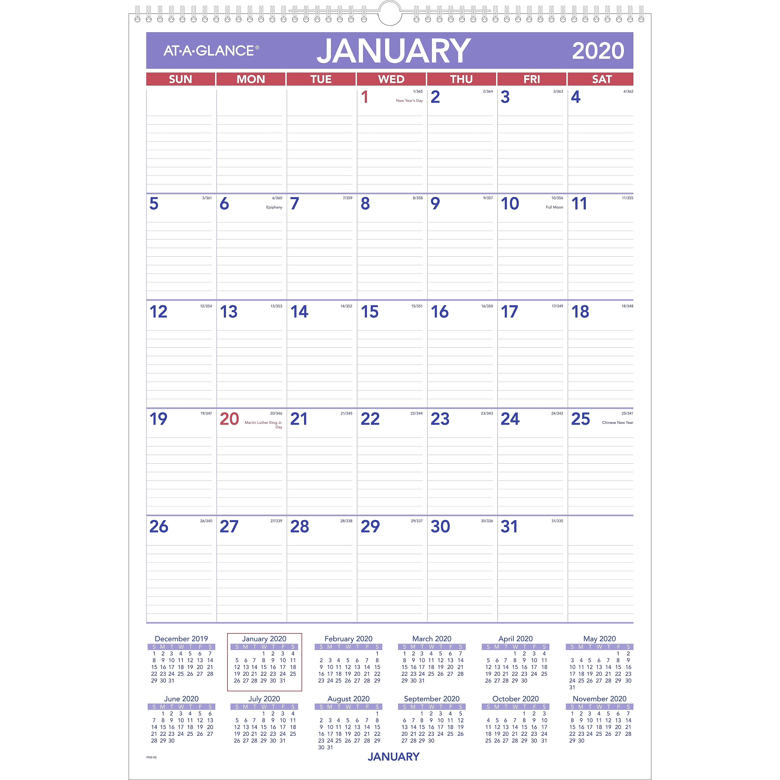 2020 At-A-Glance PM3-28 Monthly Wall Calendar 15-1/2 x 22-3/4" 