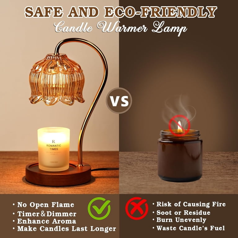 Candle Warmer Lamp With Timer & Dimmable Bulbs – Flameless Scent Melter For Jar Candles, Gift For Mom, Home Decor
