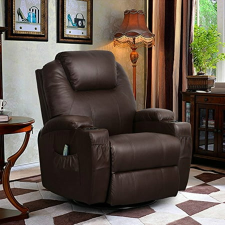 Flexsteel Swivel Rocker Recliner U-MAX PU Leather Massage Recliner Chair With Heated Option Control Ergonomic Executive Lounge ()