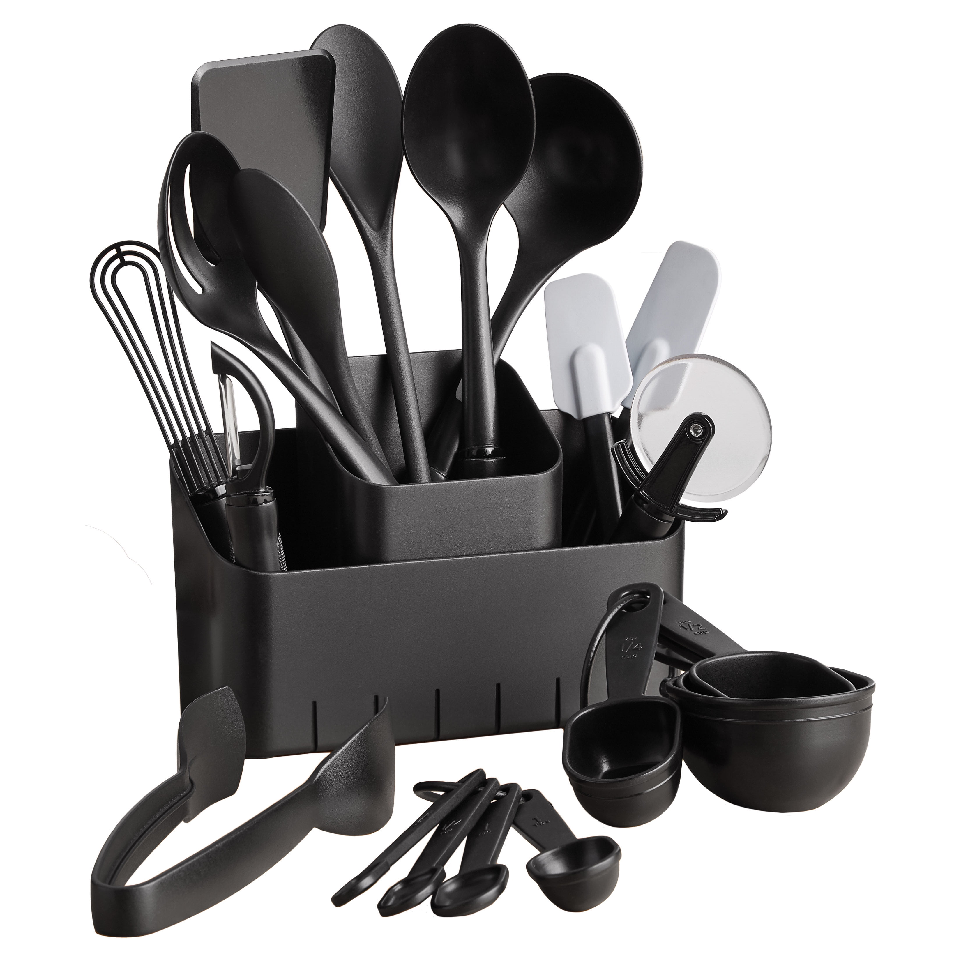 Mainstays Black 21 Piece Kitchen Set, Customizable 2-Piece Caddy Set, Heat Resistant to 450 Degrees F