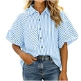 thumbnail image 3 of Aboser Womens Button Down Striped Shirts Trendy Puff Short Sleeve Tops Teacher Outfit for Women Loose Fitted Beach Vacation T Shirt Dressy Casual Blouses, 3 of 7
