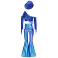 thumbnail image 4 of TTAO Girls 3Pcs Disco Dance Outfit Sequin Tassel Metallic Pants and Fedora Hat Western Cowgirl Jazz Dance Clothes Royal Blue 6, 4 of 5