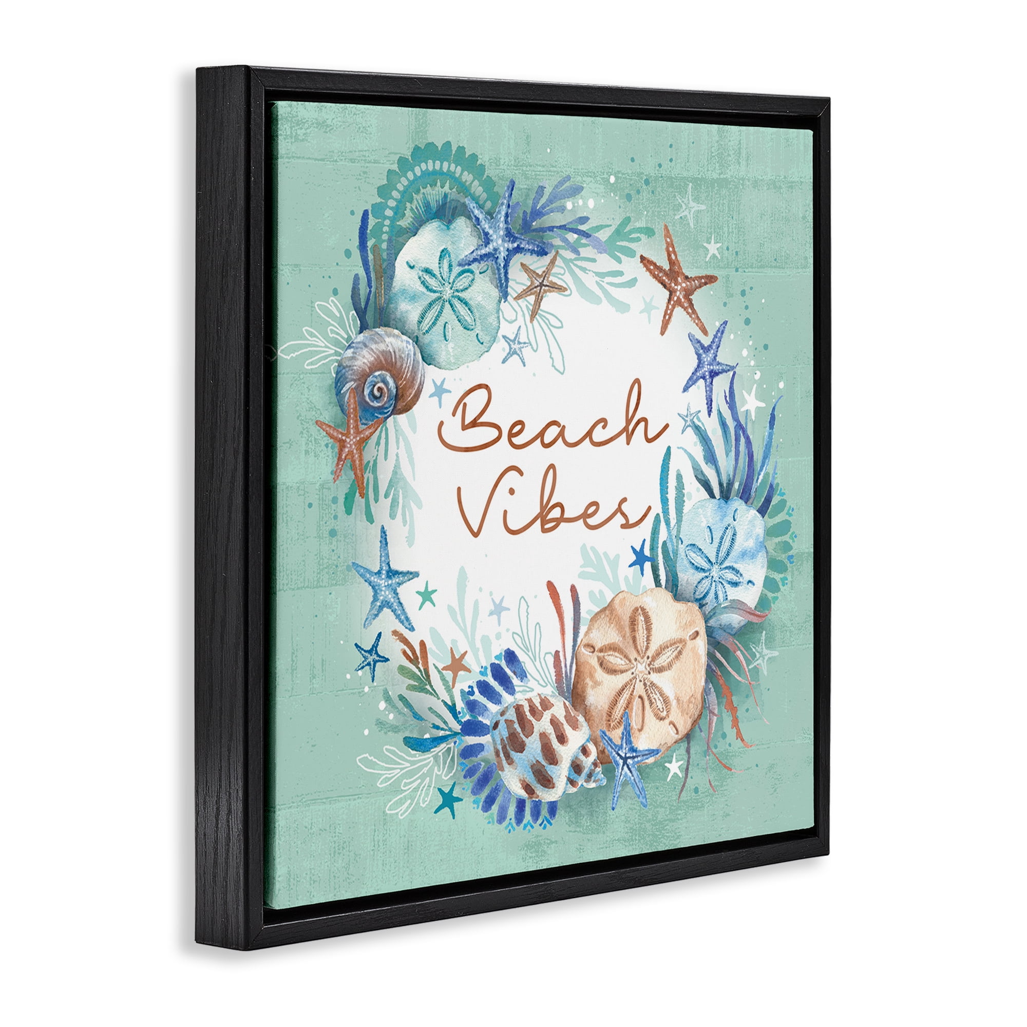 Stupell Industries Beach Vibes & Seashells Coastal Painting Black Floater Framed Canvas Art Print Wall Art, 25 x 25