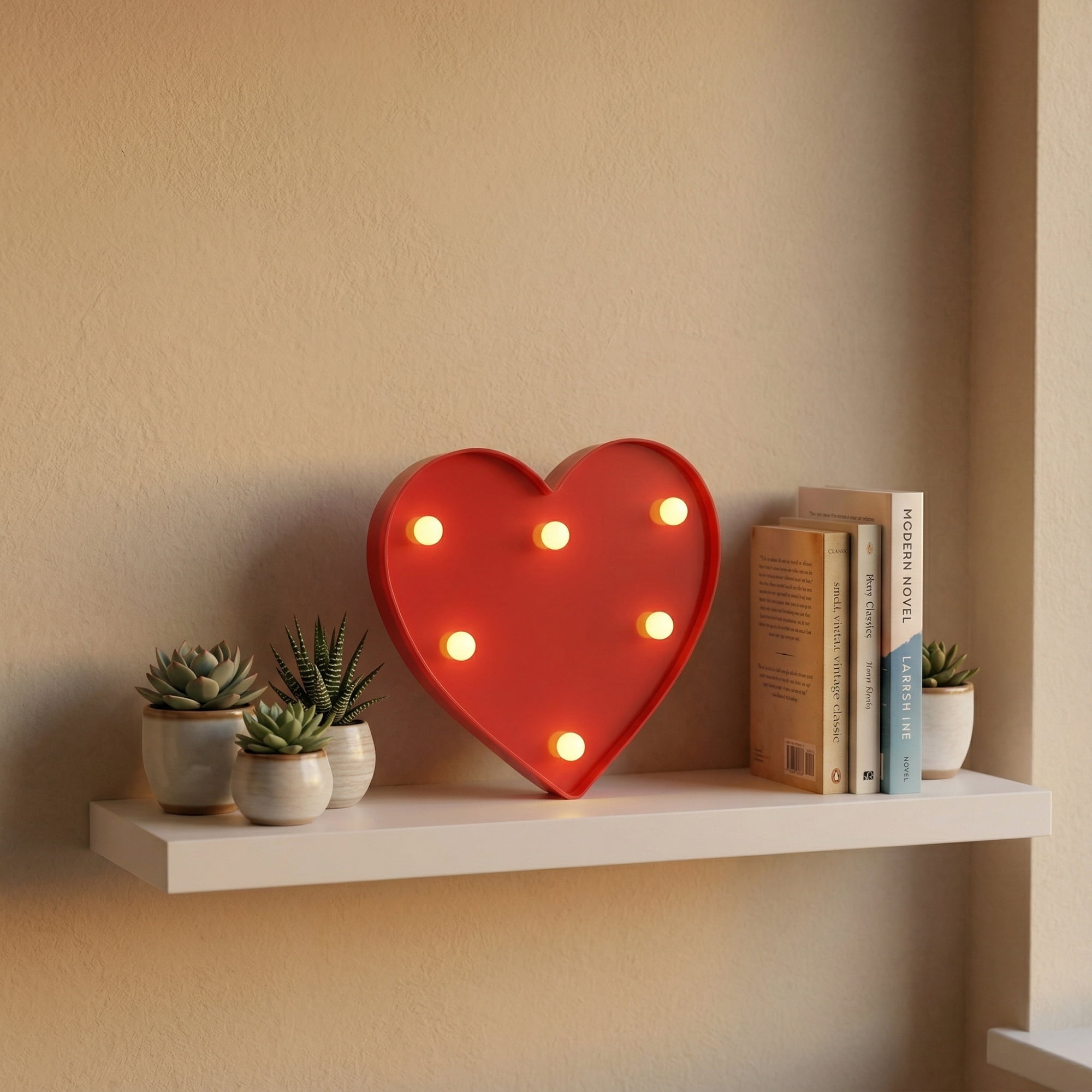Unique Bargains Small Heart Marquee Light Up Sign LED Heart Lamp Red 6.5" x 1" x 5.9"