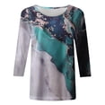 thumbnail image 4 of WEAIXIMIUNG T-Shirt Quotidien d'Été pour Femmes, Col Rond, Manches Trois-Quarts, Imprimé Floral, Blouse Tunique Fendue sur le Côté, 4 of 6