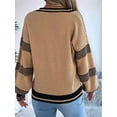 thumbnail image 5 of Womens Oversized Striped Tunic Sweaters Casual V Neck Long Sleeve Color Block Knit Pullover Jumper Tops Khaki S, 5 of 8
