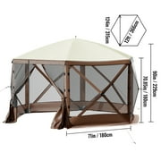 BENTISM 12x12 Camping Gazebo Tent, 6 Sided Pop-up Canopy Screen Tent for 8 Person Camping, Waterproof Screen Shelter with Portable Storage Bag, Ground Stakes, Mesh Windows