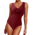 thumbnail image 1 of Gibobby Traje de Baño Sexy Bikini Nuevo Nuevo traje de baño conservador Color sólido Underbelly Low Chest plisado Plus Fat Plus Size Traje de baño para m(Rojo,XL), 1 of 4