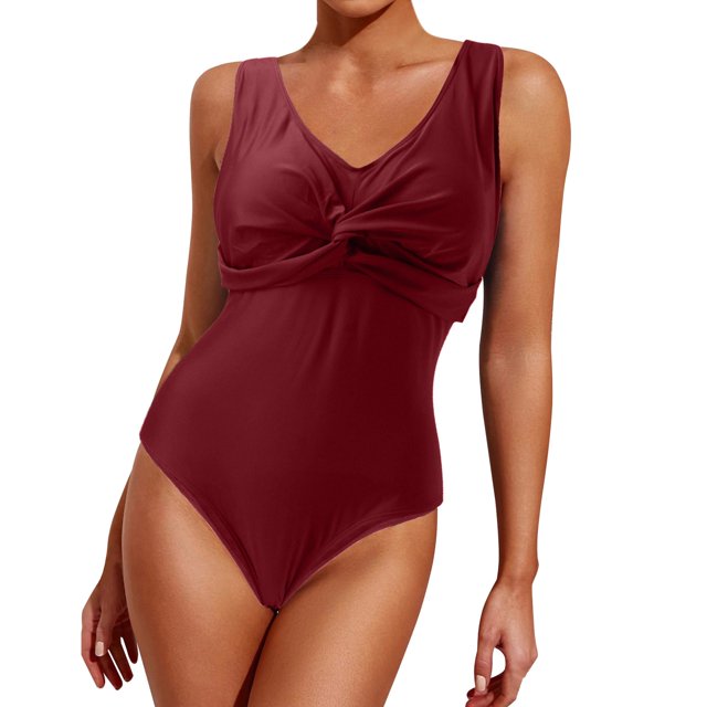 Gibobby Traje de Baño Sexy Bikini Nuevo Nuevo traje de baño conservador Color sólido Underbelly Low Chest plisado Plus Fat Plus Size Traje de baño para m(Rojo,XL)