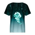 thumbnail image 5 of Dyegold Summer Tops for Women 2023 Trendy, Women Blouses and Tops Fashion Short Sleeve Rose Print Gradient Shirts Tee Casual Crewneck Summer Trendy ​Tunic Tops, 5 of 5