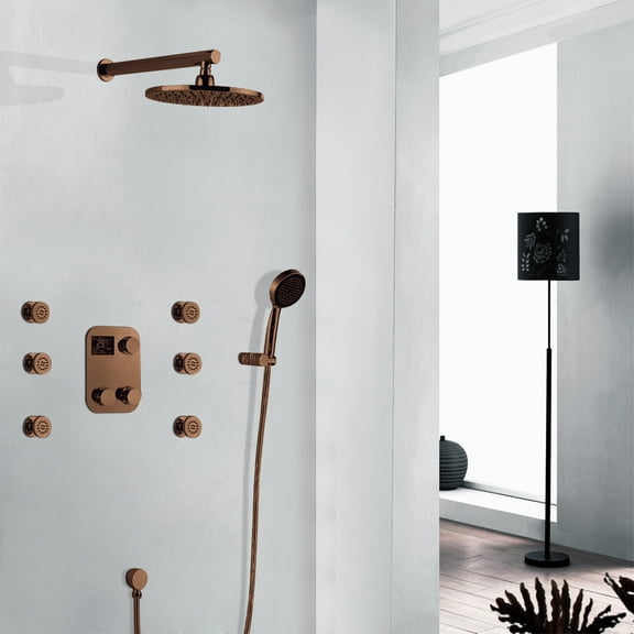 Juno 10" Oil Rubbed Bronze Solid Brass Thermostatic Digital Display shower system with hand shower Head Set