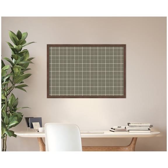 Kate and Laurel Framed Fabric Pinboard 38 x 26, Sage Green Plaid Printed Linen Classic Bulletin Board for Use as a Vision Board or Wall Organization, Florence Medium Brown Frame
