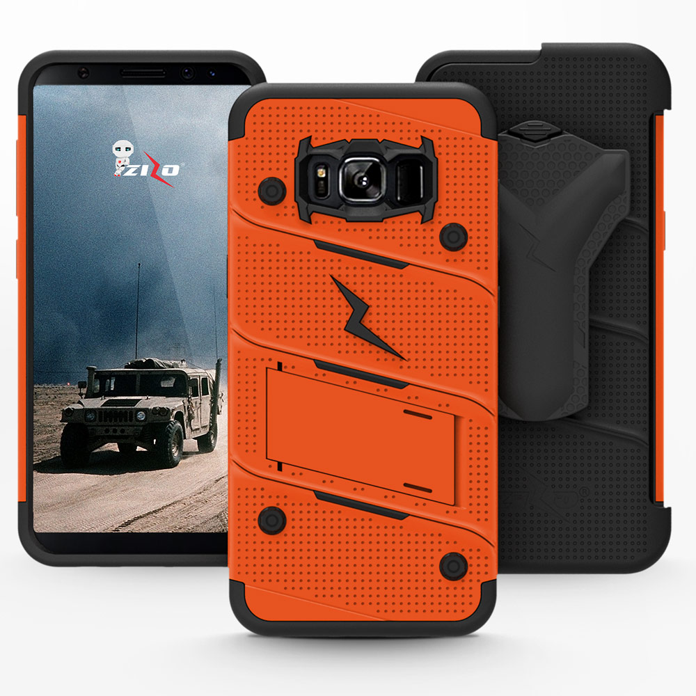 ZIZO BOLT Series for Samsung Galaxy S8 Case Military Grade Drop Tested with Tempered Glass Screen Protector, Holster ORANGE BLACK