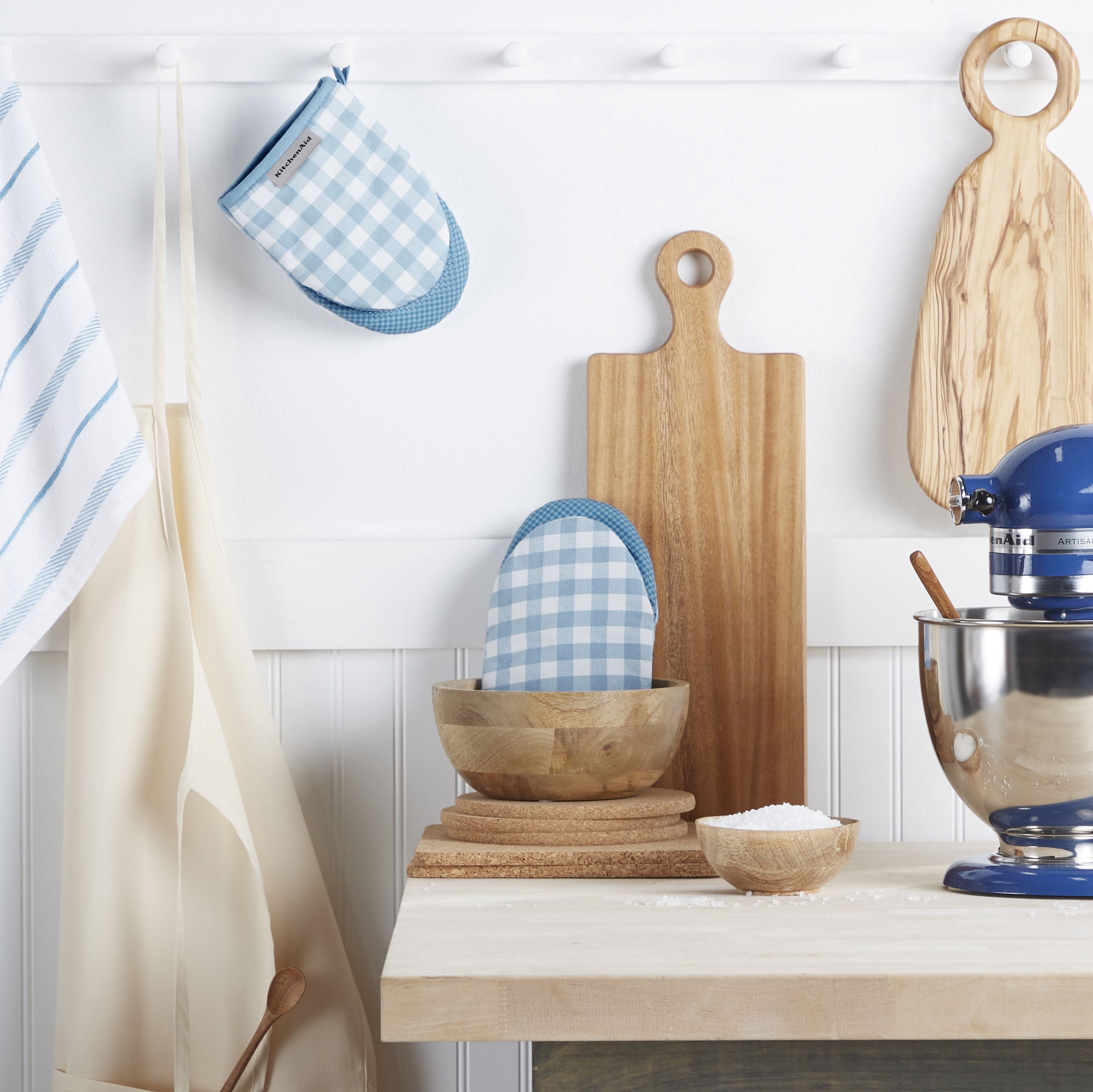 KitchenAid Gingham Mini Oven Mitt 2-Pack Set, Blue Velvet, 5.5"x8"