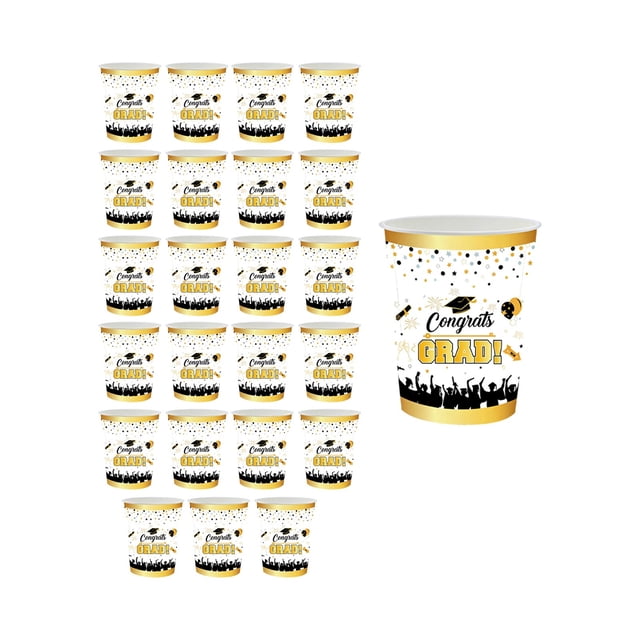 SIYTUAU Gold Graduation Party Disposable Tableware Paper Cups Set 24 Pieces Paper