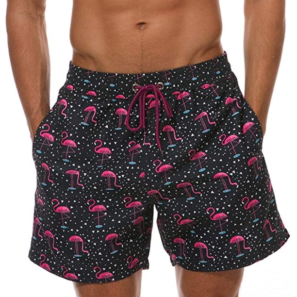 Bañador con cordón y estampado tropical para hombre, pantalones cortos de tabla de flamencos, pantalones cortos deportivos informales Adepaton BST3007152-4
