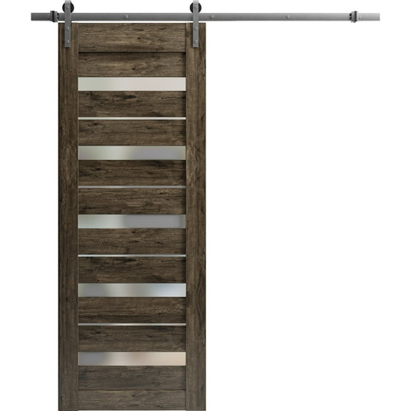 Sturdy Barn Door 24 x 80 inches | Quadro 4445 Cognac Oak with Frosted Glass | Stainless Steel 6.6FT Rail Hangers Heavy Set | Solid Panel Interior Doors