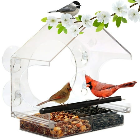 Amdohai Clear Acrylic Window Bird Feeder with 4 Suction Cups & Standing