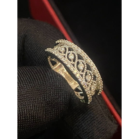 Pave 0.45 Cts Round Brilliant Diamonds Art Deco Half Eternity Band Ring in Hallmark 14K White Gold