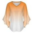 thumbnail image 5 of Aesthetic Orange And White Gradient Women's V-Neck Blouse With 3/4 Ruffled Bell Sleeves Casual Top Ladies Blouses, 5 of 7