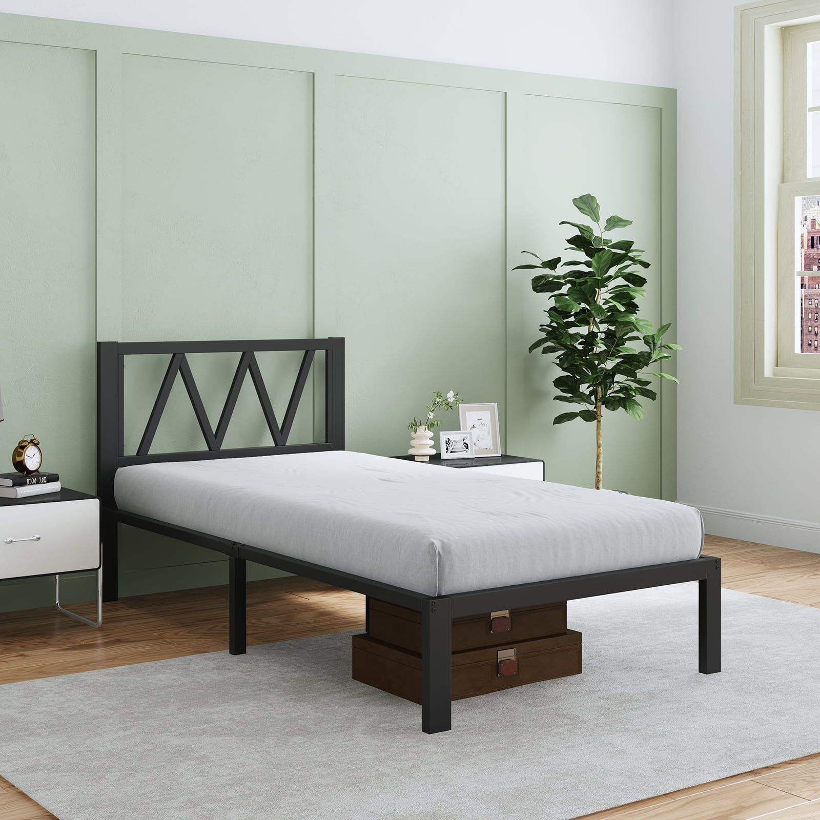 Novilla 14 Inch Twin Bed Frame With Headboard, Metal Platform Bed Frame, Twin Size Bed Frame No Box Spring Needed, Easy Assembly, Strong Wood Slats Support, Black