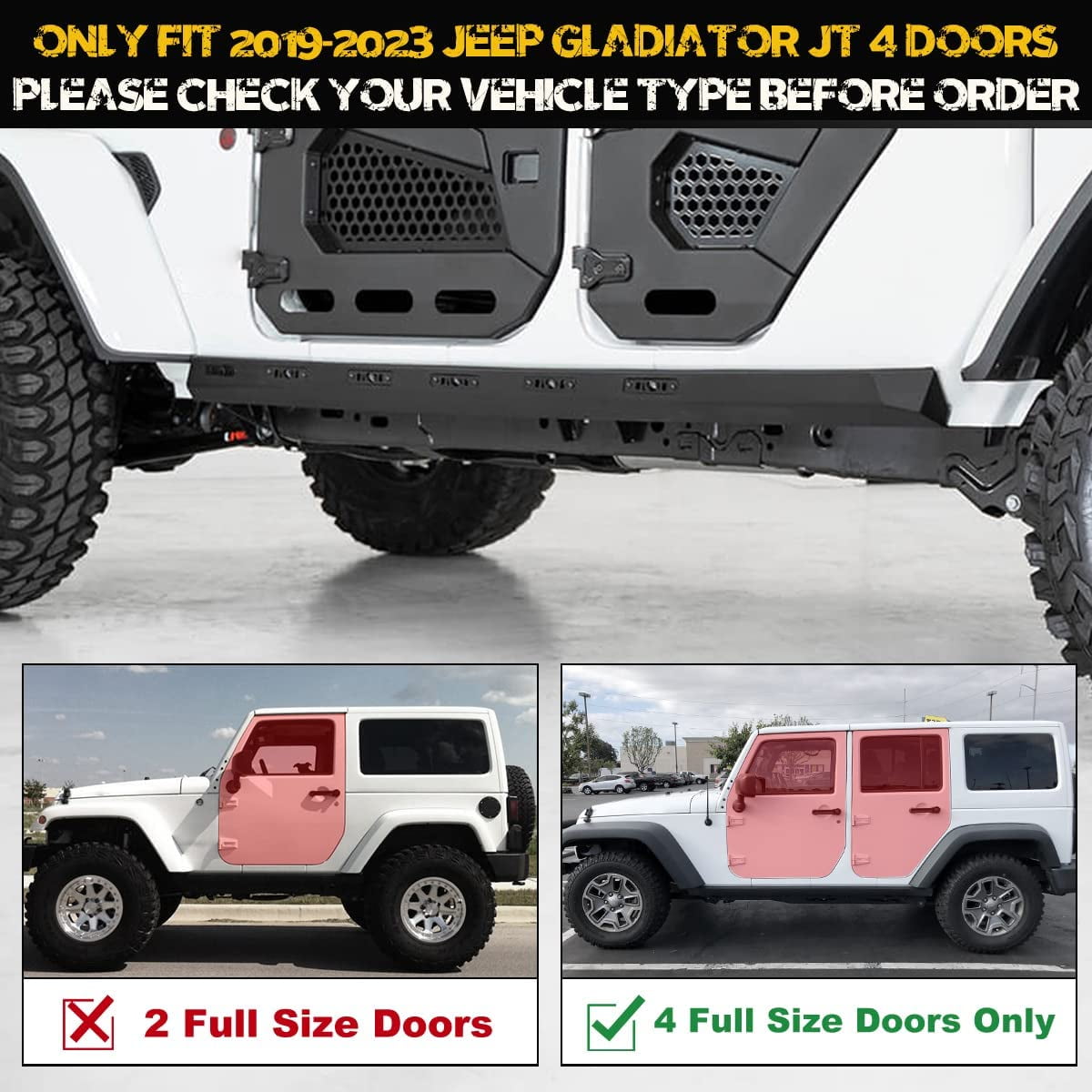 WOLFSTORM Running Boards Side Steps with LED Light for Jeep 2019-2023 JT Gladiator Pickup Trucks|6" Wide Rock Slider Car Door Nerf Bars Step Rails|4 Full Size Door|Texture Black